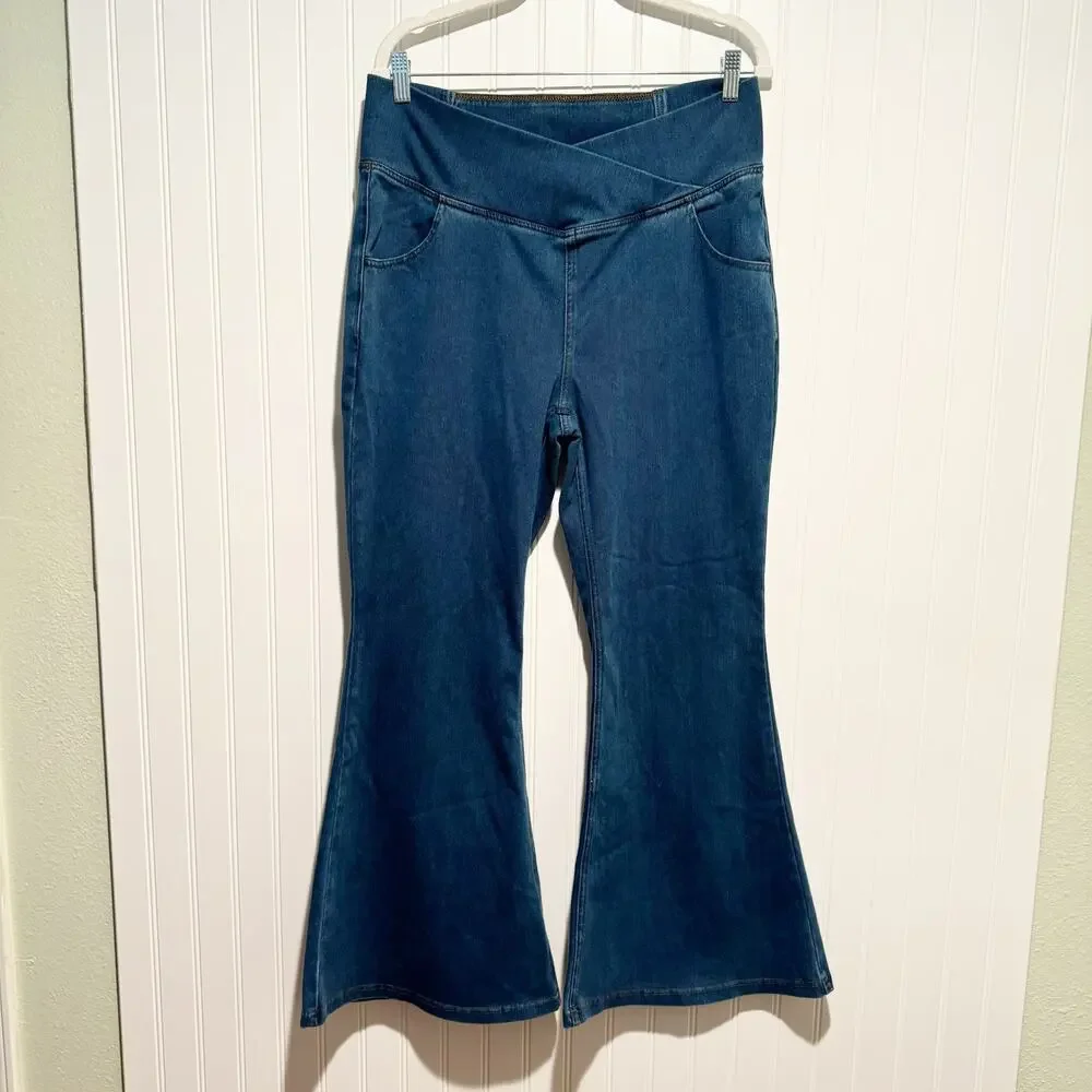 Halara Flex High Waisted Crossover Waist Casual Flare Jeans NEW XL Petite - Picture 2 of 6